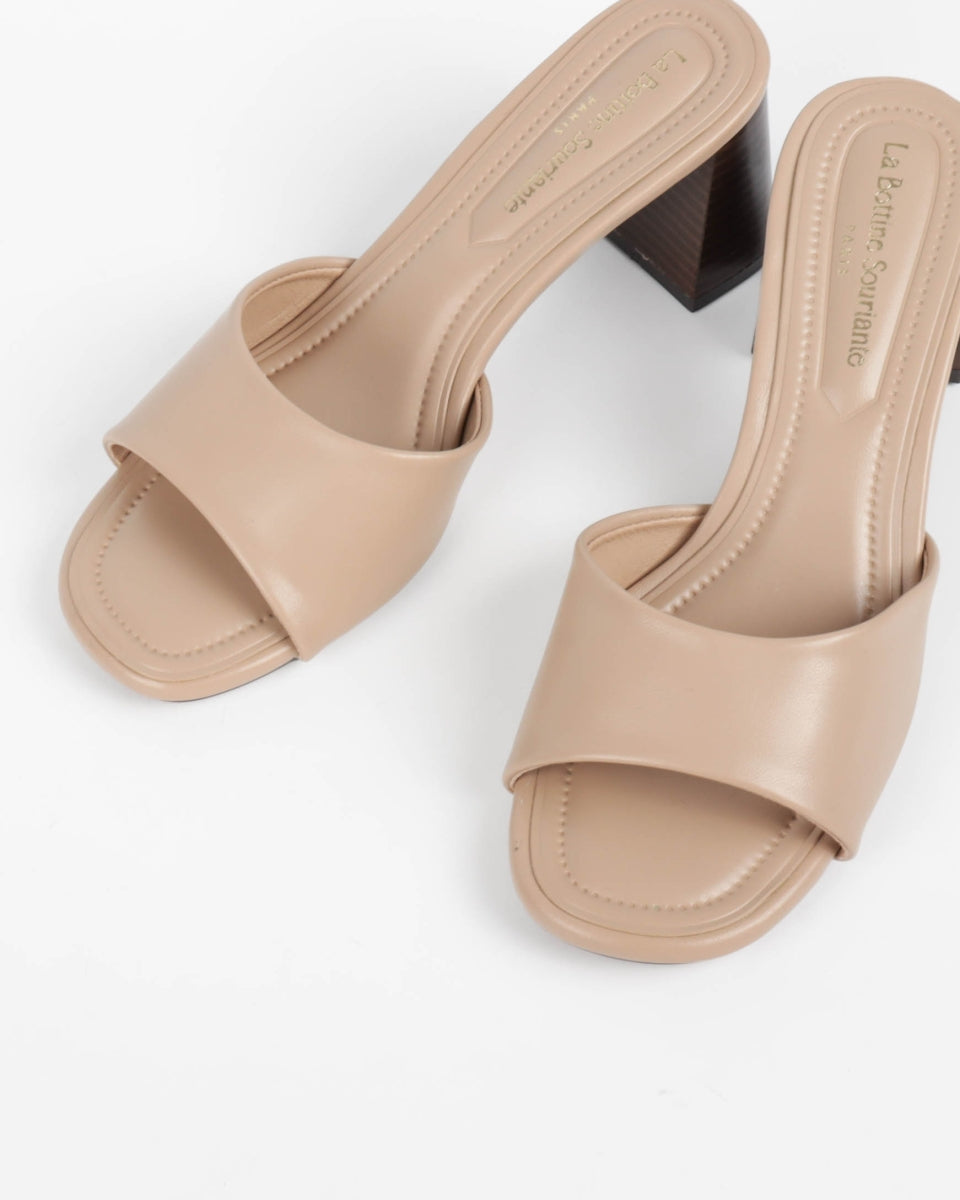 Block Heel Mules - Nude
