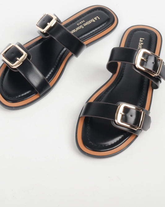 Double Buckle Slides - Black