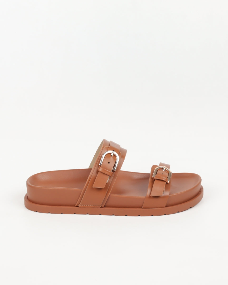 Flat Buckle Sandals - Camel