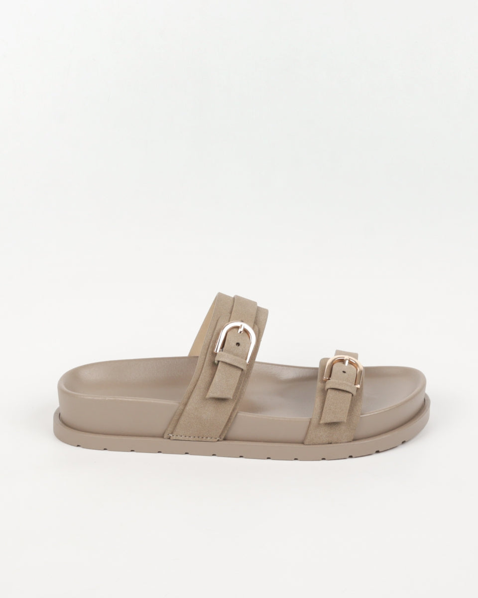 Flat Sandals with Buckle - Beige