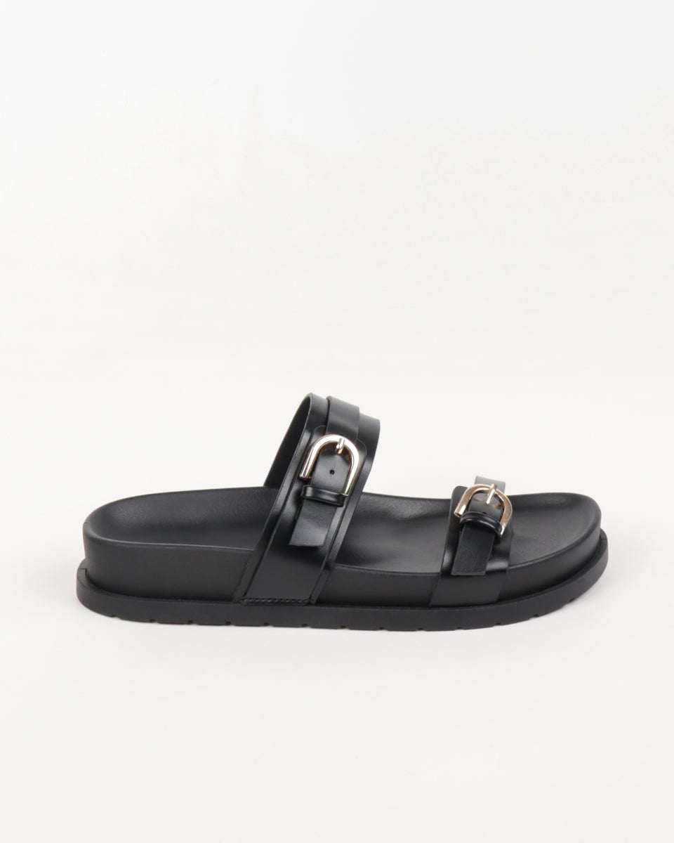 Flat Buckle Sandals - Black