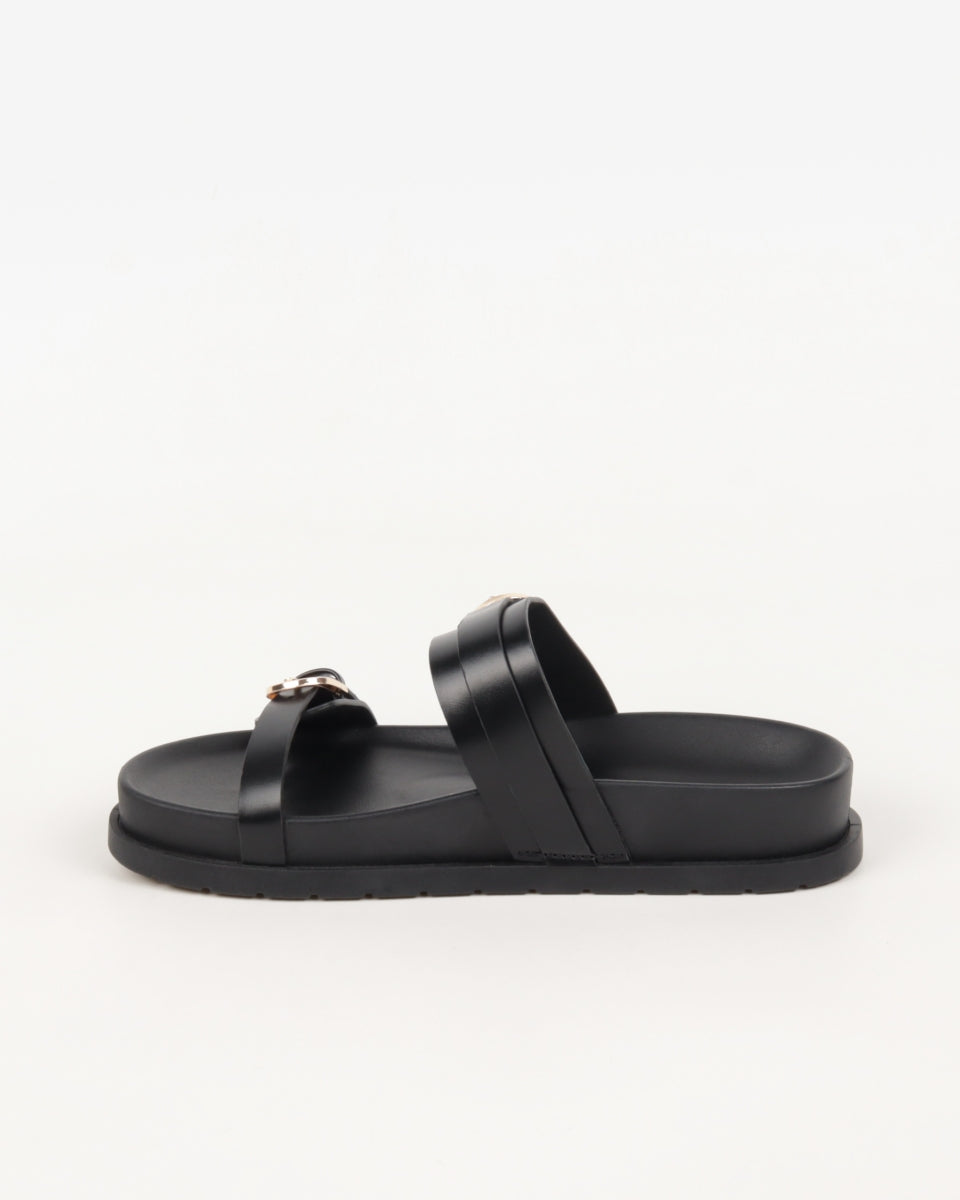Flat Buckle Sandals - Black