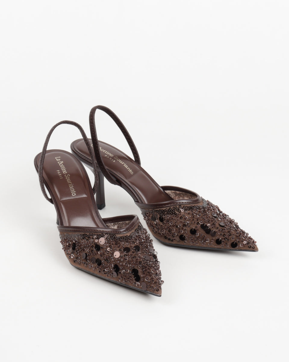 Sequined Pumps - Brown