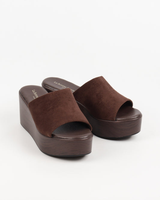 Wood-Effect Wedge Mules - Brown