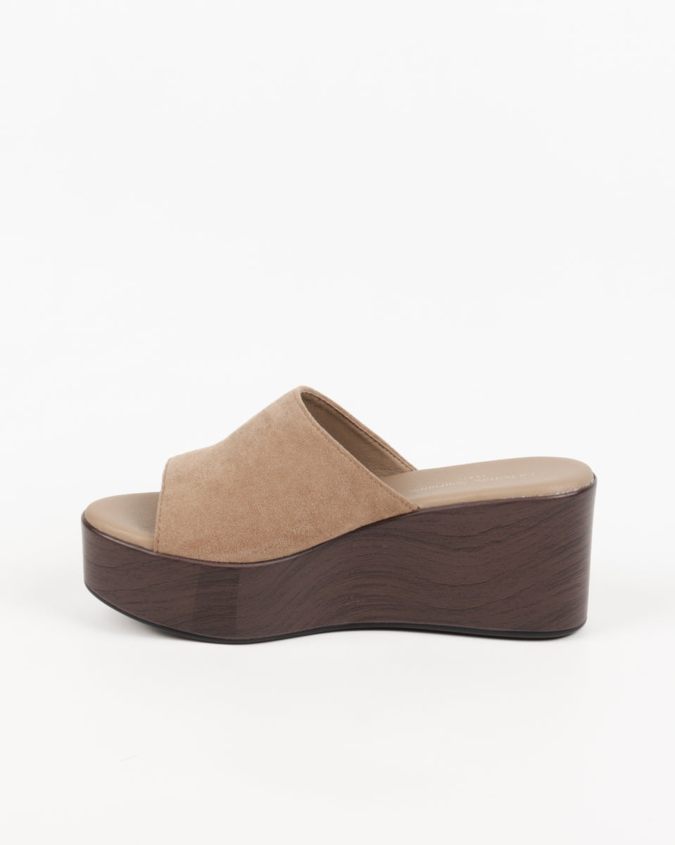 Wood-Effect Wedge Mules - Beige