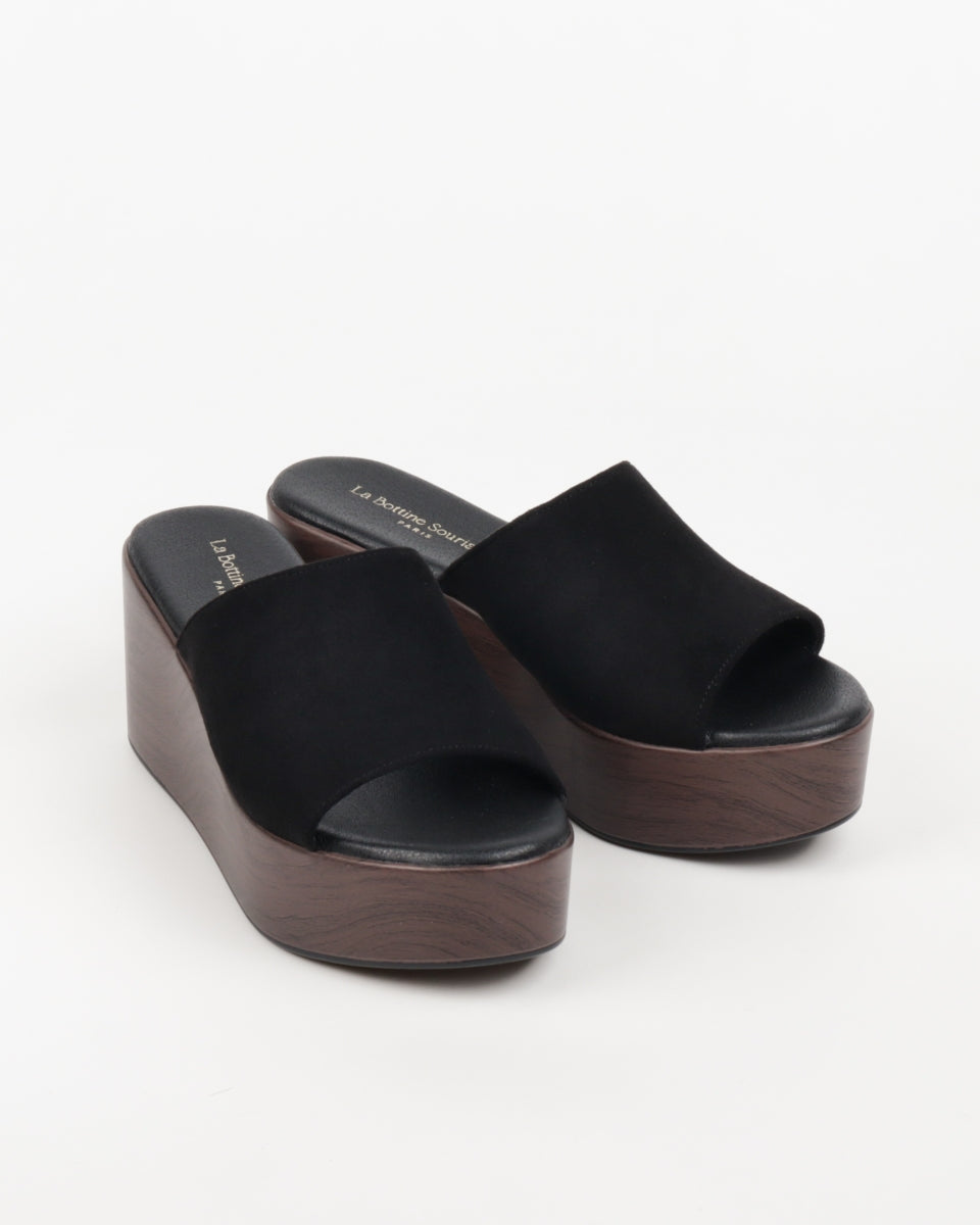 Black Clog Wedge Mules