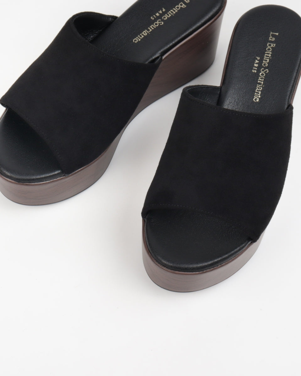 Black Clog Wedge Mules