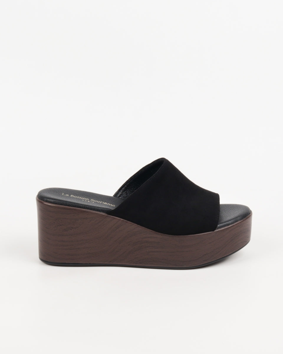 Black Clog Wedge Mules