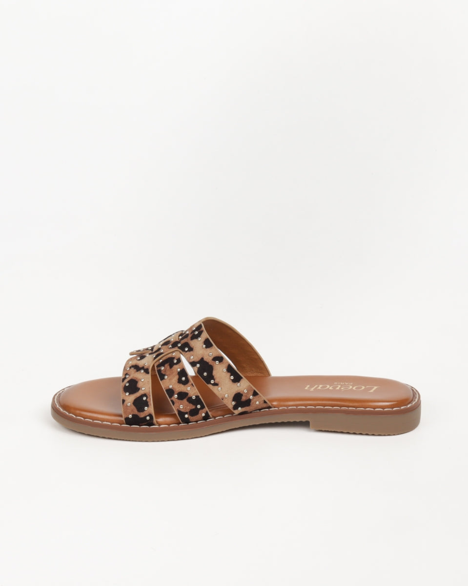 Studded Flat Sandals - Leopard