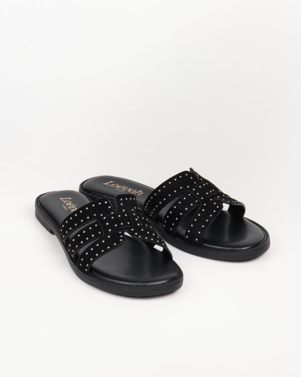 Studded Flat Sandals - Black