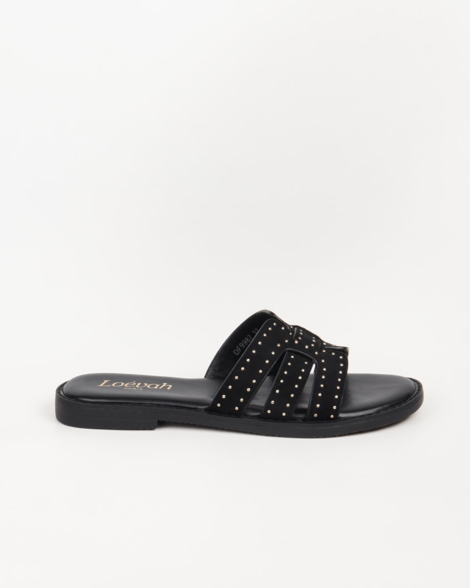 Studded Flat Sandals - Black