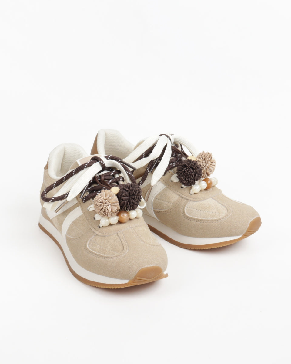 Sneaker with pompom - Beige