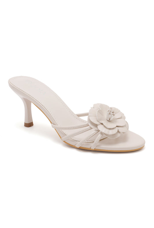 Heeled mules with flower - White