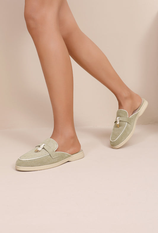 Suede loafer mules - Green