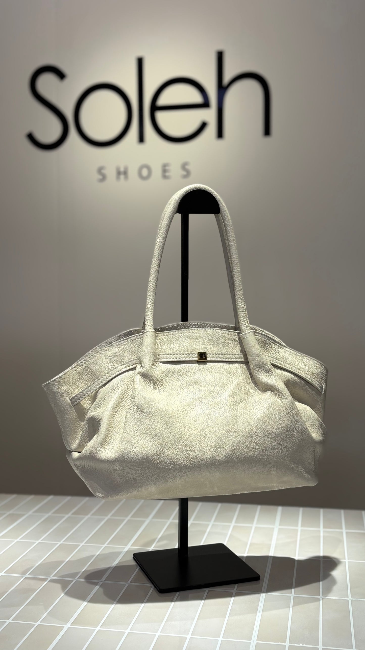 Sac à bandoulière femme en cuir taille moyenne - Beige
