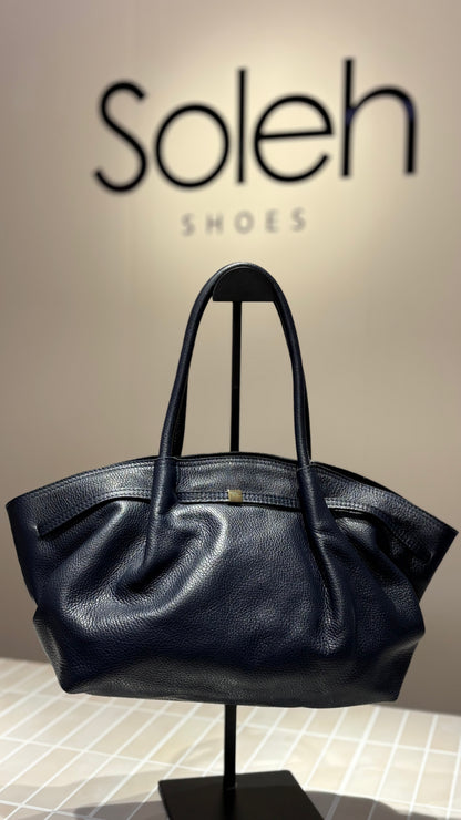 Sac à bandoulière femme en cuir taille moyenne - Blue marine