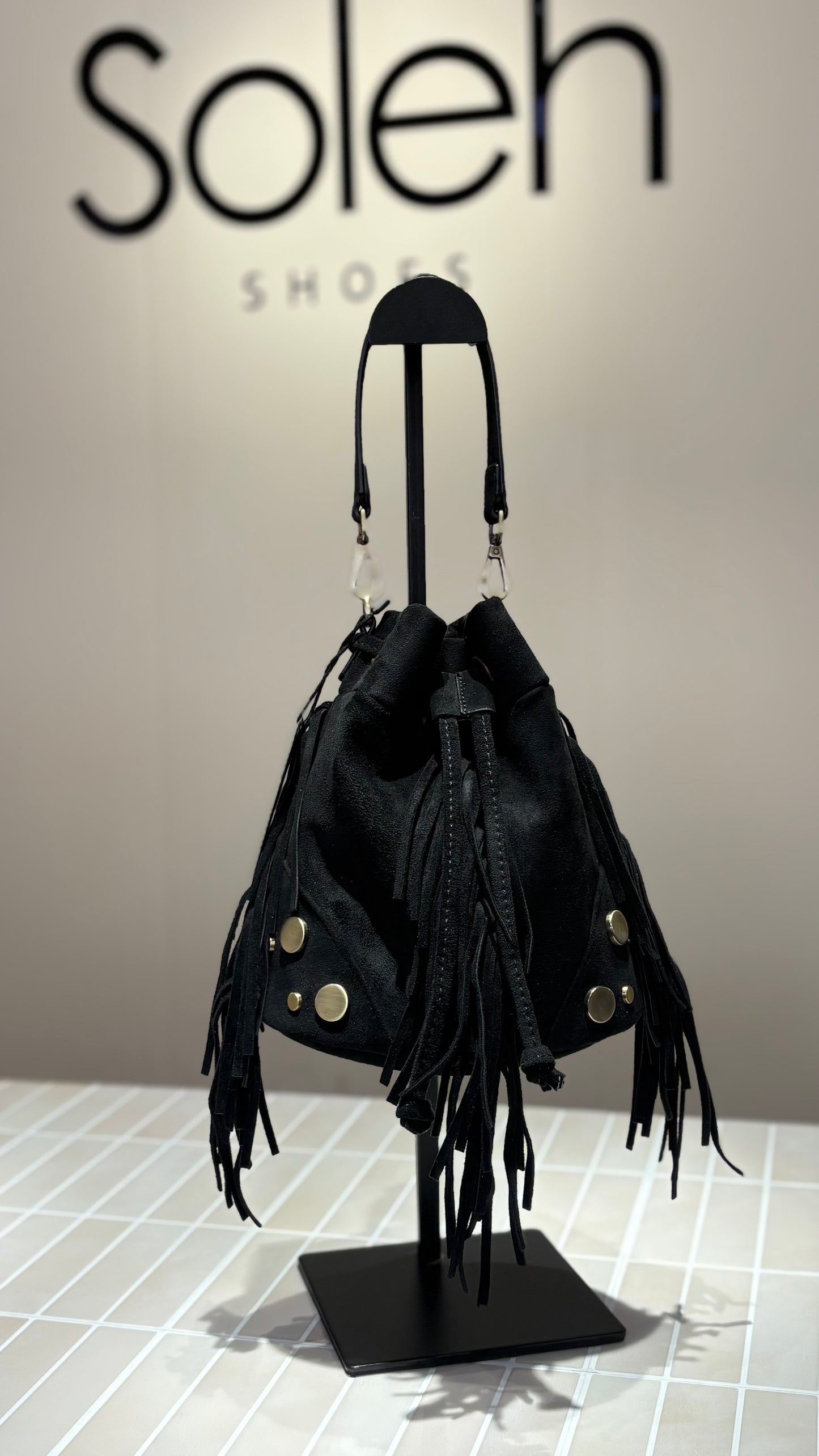 Sac en effet daim avec franges- Noir