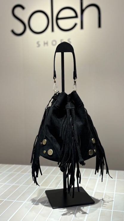 Sac en effet daim avec franges- Noir