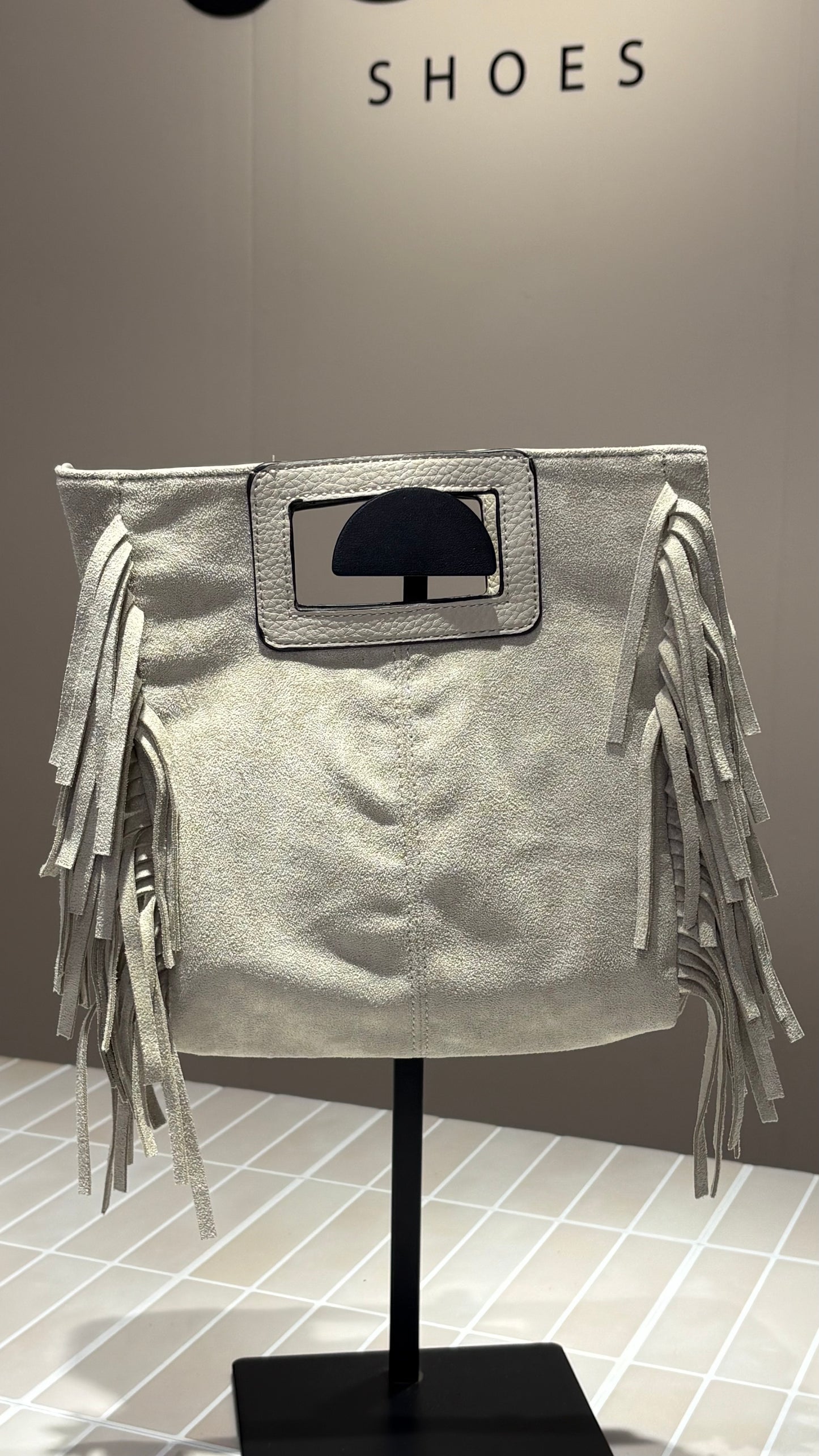 Sac à main en suédine à franges- Gris