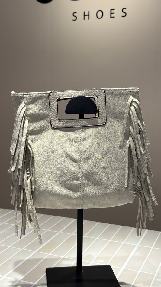 Sac à main en suédine à franges- Gris
