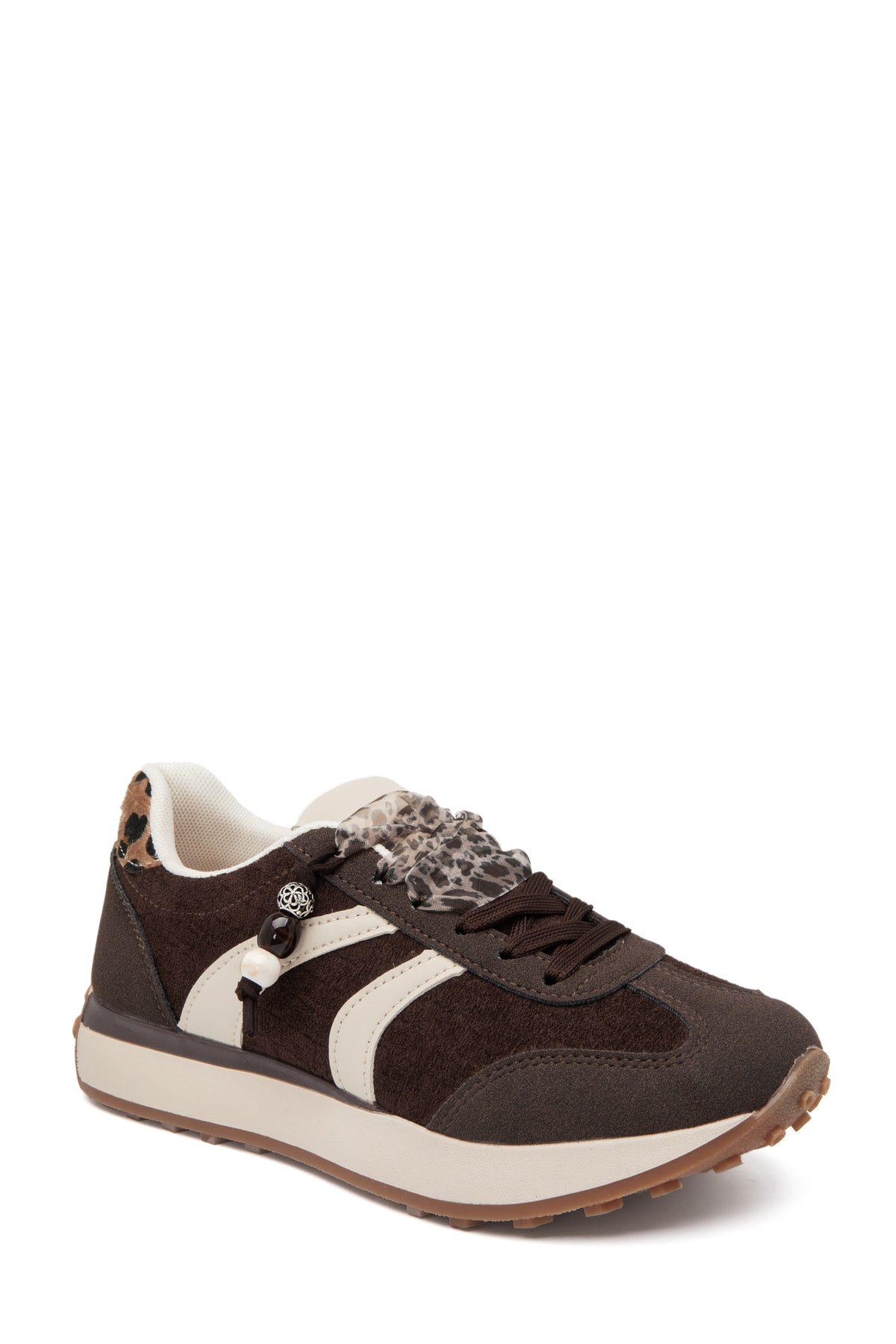 Baskets compensées avec double lacets- Marron
