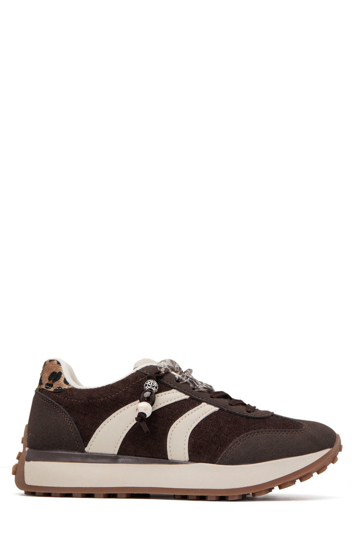 Baskets compensées avec double lacets- Marron